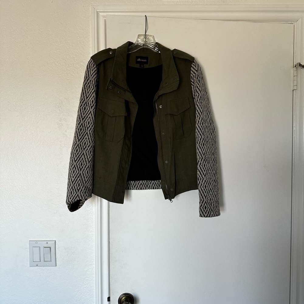 Ella Moss Olive Green Jacket with Knit Sleeves